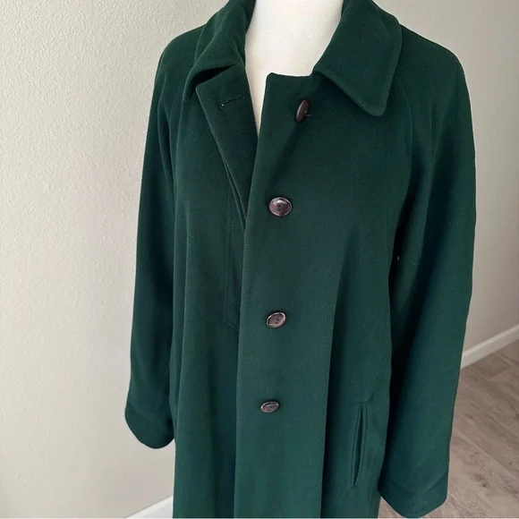 Casual Corner 100% Wool Dark Green Trench Over Coat - Picture 2 of 13